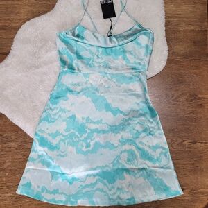 Pieces Aqua Marble Satin Mini Dress